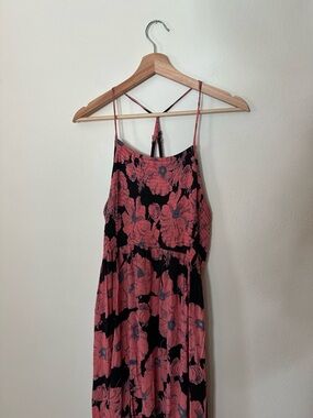 Free People Pink Floral Maxi Dress with Black Accents